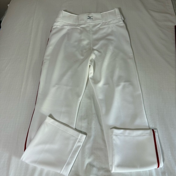 NWT Mizuno Pro White Baseball Pants Red Piping Mens Medium Performance Hemmed - Picture 6 of 7
